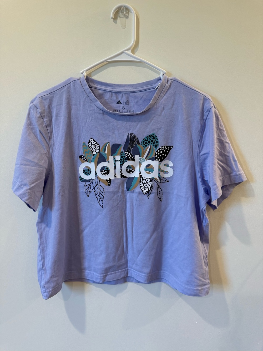 adidas Lavender Graphic Tee with Multicolor Print